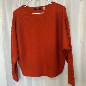 Tahari Ribbed Crop Top, Viscose Blend with Braided detail on Sleeve